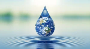 Vandens lašas su Žemės kontūru